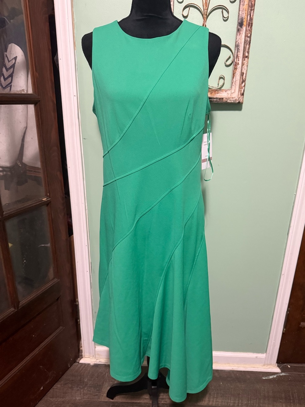 Maison Tara green asymmetrical midi dress NWT